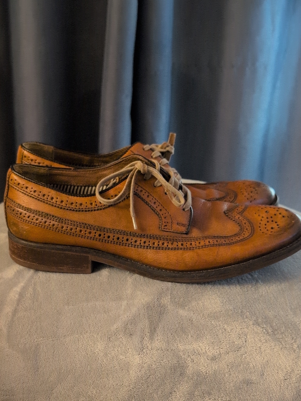 Men's Tan Leather Brogue Wing Tip Shoes - Classic Lace-Up Dress Oxfords